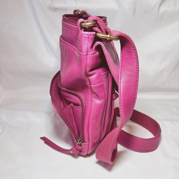 Fossil Hot Pink Crossbody Leather Purse/Bag-Lots of Compartments-Canvas Mix Srap - Picture 11 of 16